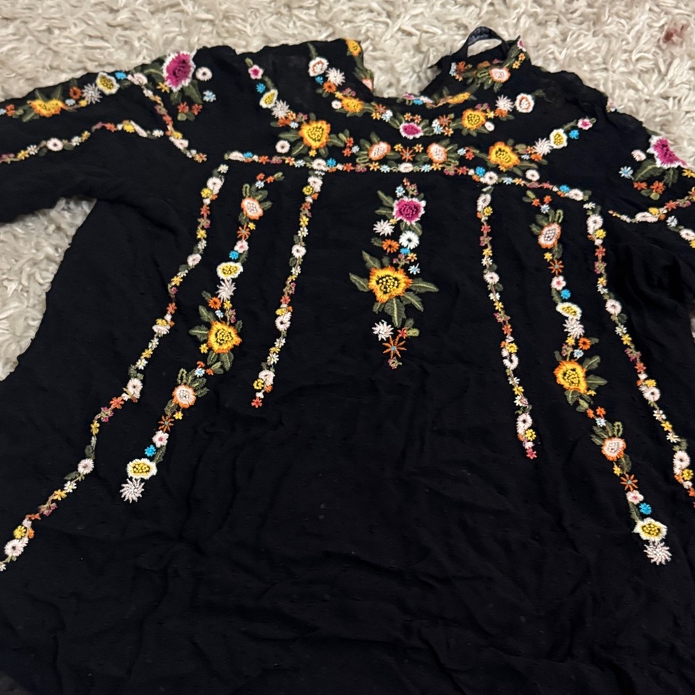 Zara Black Dress with Colorful Floral Embroidery